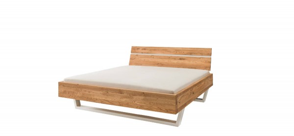 Bett aus massiver Wildeiche mit Metallkufe weiß Natura New Jersey